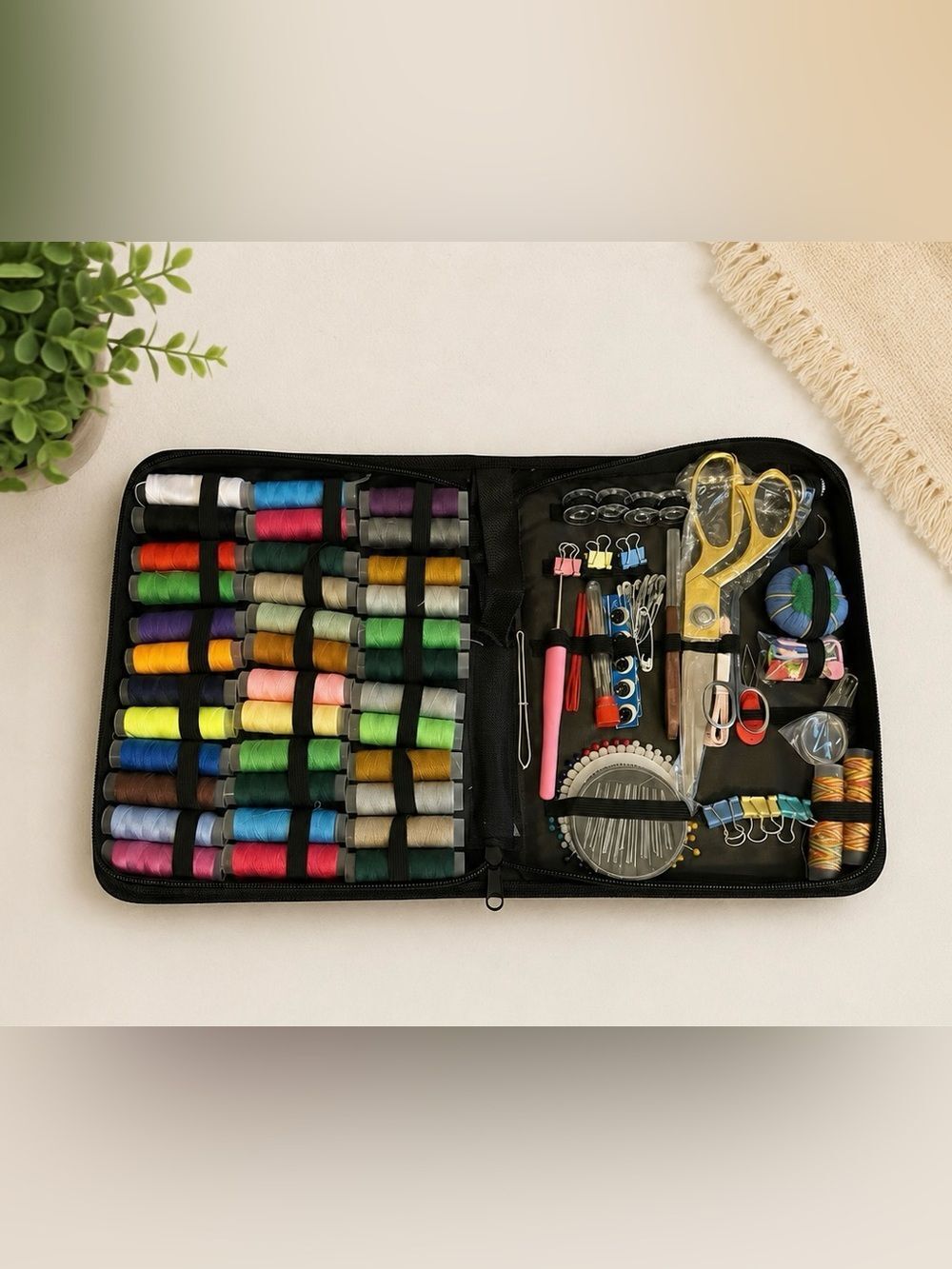 Travel Sewing Kit Complete Full Zip Repair Set w/ 60+ Thread Spools & Tools NWOT